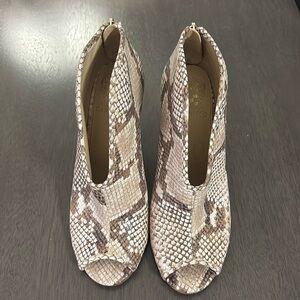 Vince Camuto Snake Print Leather Peep-Toe 4” Heels